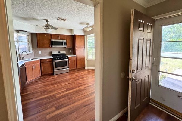 Interior, Kitchen, Stainless Steel Appliances, Wood Texture Flooring