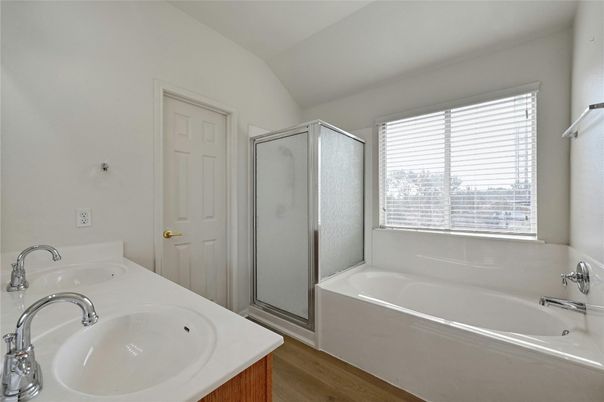 Bathroom, Glass Shower, Interior, Wood Texture Flooring