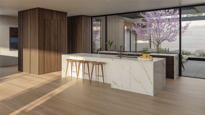 Interior, Kitchen, Recessed Lighting, Wood Texture Flooring