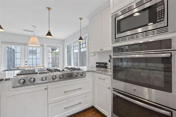 Interior, Kitchen, Pendant Lights, Stainless Steel Appliances, Wood Texture Flooring