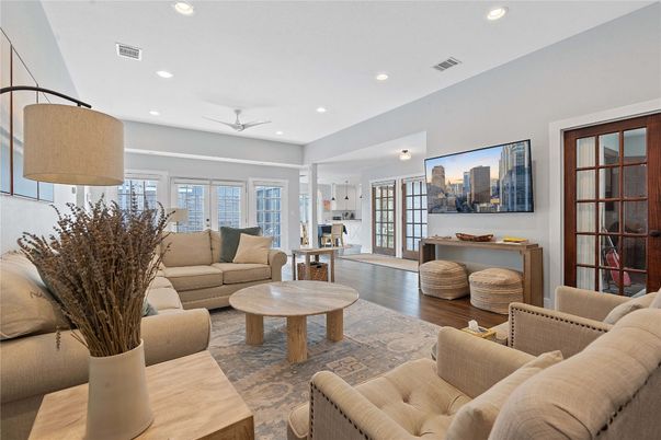 Interior, Living room, Recessed Lighting, Wood Texture Flooring