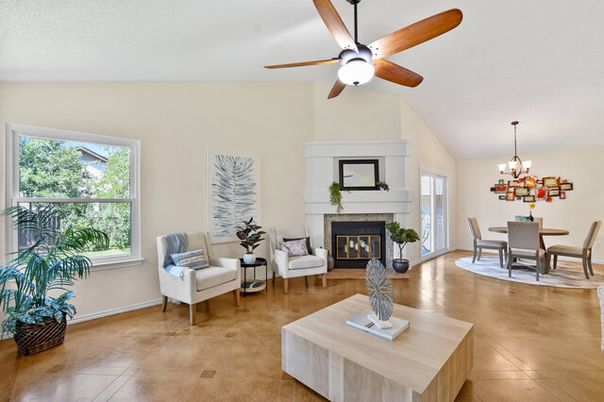 Chandelier, Dining room, Fireplace, Interior, Living room