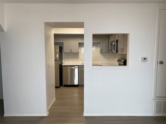 Interior, Kitchen, Stainless Steel Appliances, Wood Texture Flooring