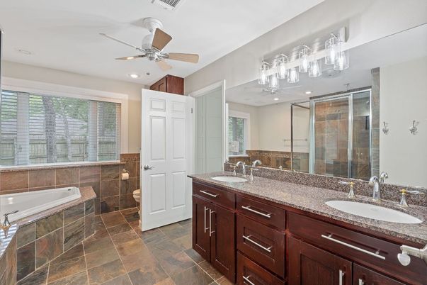 Bathroom, Dual Sink Vanities, Glass Shower, Interior, Recessed Lighting