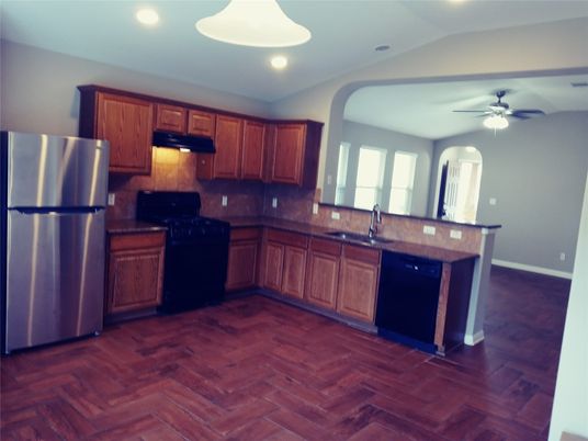 Interior, Kitchen, Recessed Lighting, Wood Texture Flooring