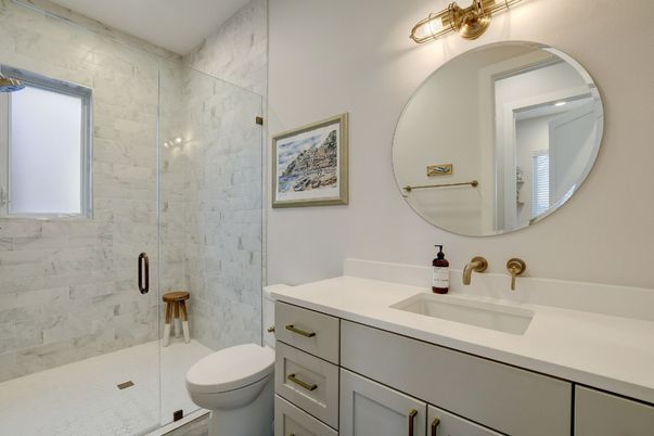 Bathroom, Glass Shower, Interior, Marble Walls