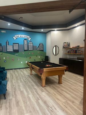 Billiard Table, Game Room, Interior, Recessed Lighting, Wood Texture Flooring