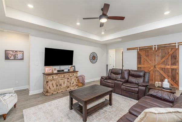 Interior, Living room, Recessed Lighting, Wood Texture Flooring
