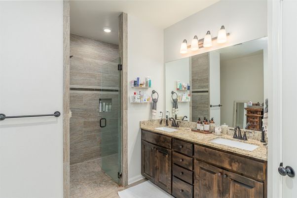 Bathroom, Dual Sink Vanities, Glass Shower, Interior, Recessed Lighting