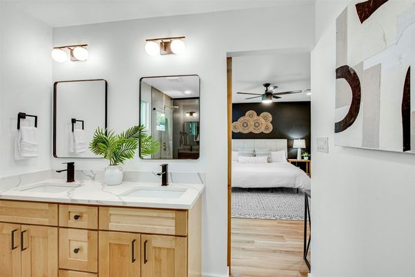 Bathroom, Bedroom, Dual Sink Vanities, Interior, Wood Texture Flooring
