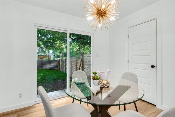 Dining room, Interior, Pendant Lights, Wood Texture Flooring