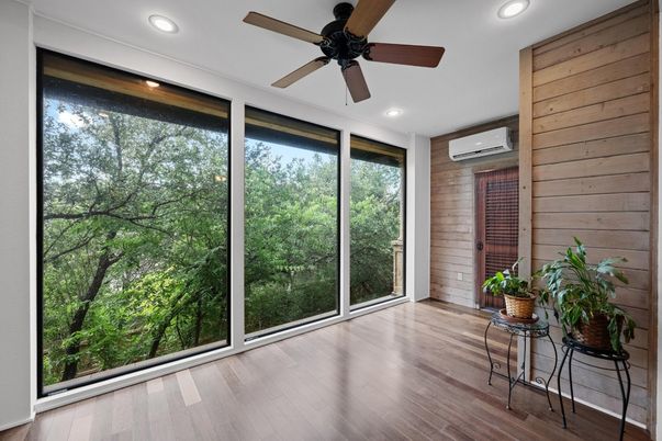 Empty room, Interior, Recessed Lighting, Wood Texture Flooring, Wooden Walls
