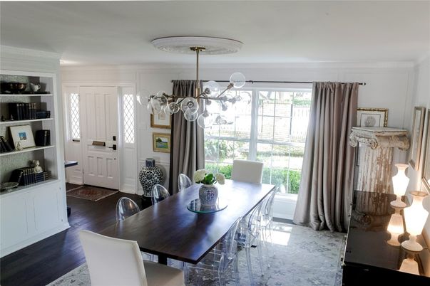 Chandelier, Dining room, Interior, Pendant Lights, Wood Texture Flooring