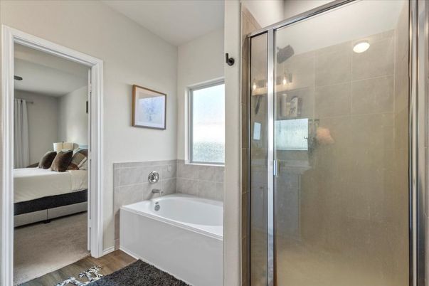 Bathroom, Bedroom, Glass Shower, Interior, Wood Texture Flooring