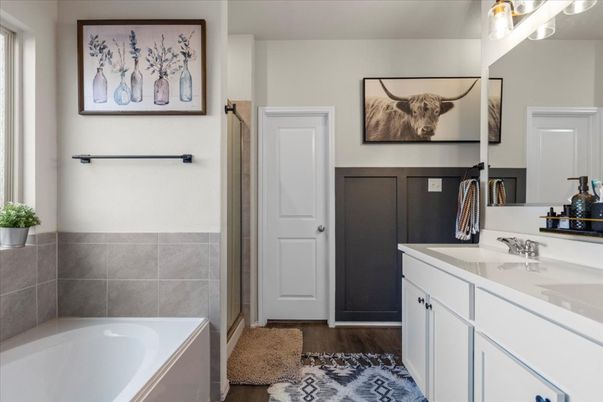 Bathroom, Dual Sink Vanities, Interior, Wood Texture Flooring