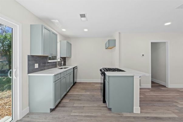 Interior, Kitchen, Recessed Lighting, Wood Texture Flooring