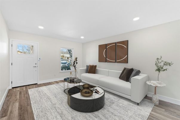 Interior, Living room, Recessed Lighting, Wood Texture Flooring