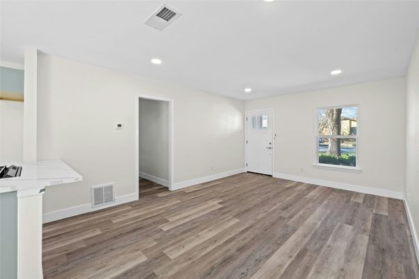 Empty room, Interior, Recessed Lighting, Wood Texture Flooring
