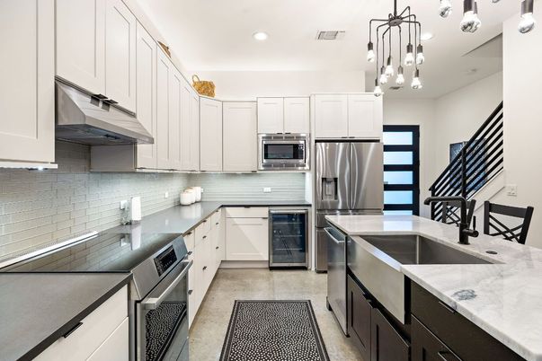 Interior, Kitchen, Pendant Lights, Recessed Lighting, Stainless Steel Appliances