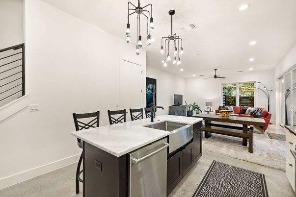 Dining room, Interior, Kitchen, Living room, Pendant Lights, Recessed Lighting, Stainless Steel Appliances