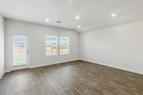 Empty room, Interior, Recessed Lighting, Wood Texture Flooring