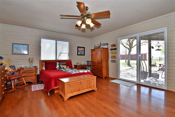 Bedroom, Interior, Stone Walls, Wood Texture Flooring