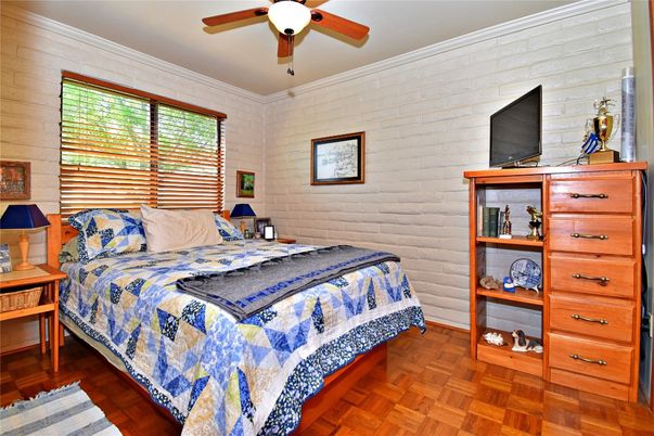Bedroom, Interior, Stone Walls, Wood Texture Flooring