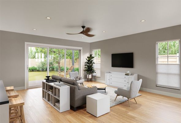 Interior, Living room, Recessed Lighting, Wood Texture Flooring