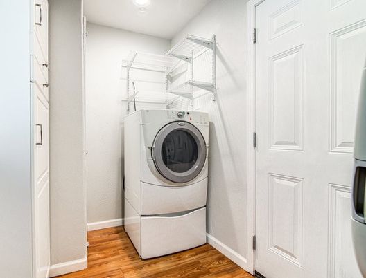 Interior, Recessed Lighting, Utility Closets, Washer, Wood Texture Flooring