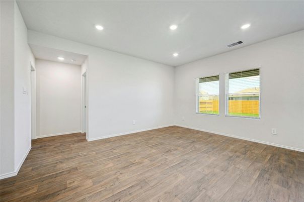 Empty room, Interior, Recessed Lighting, Wood Texture Flooring