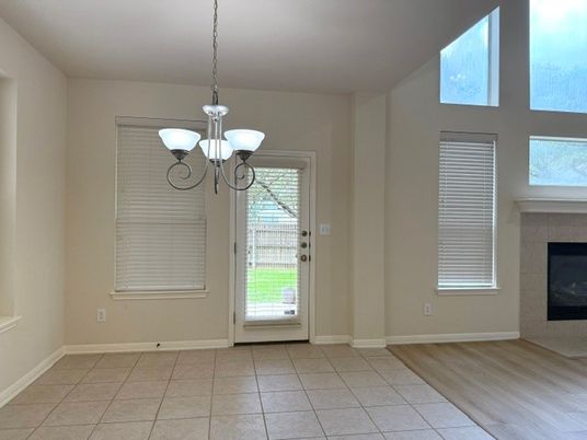 Chandelier, Empty room, Fireplace, Interior, Pendant Lights
