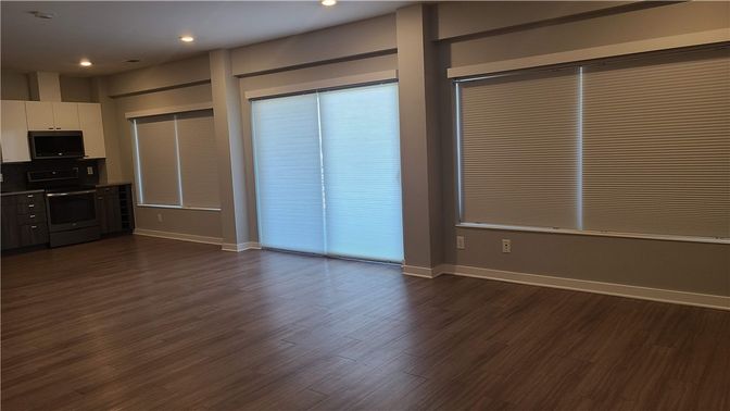 Empty room, Interior, Kitchen, Recessed Lighting, Wood Texture Flooring