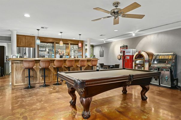 Billiard Table, Game Room, Interior, Pendant Lights, Recessed Lighting