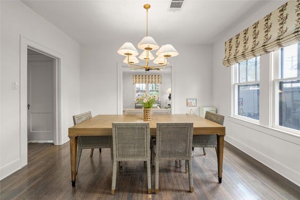Chandelier, Dining room, Interior, Wood Texture Flooring