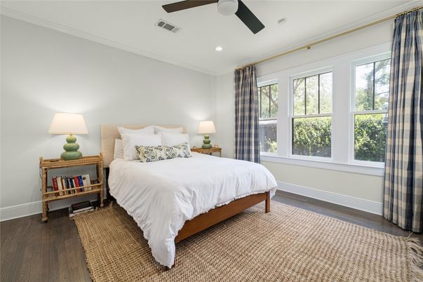 Bedroom, Interior, Recessed Lighting, Wood Texture Flooring