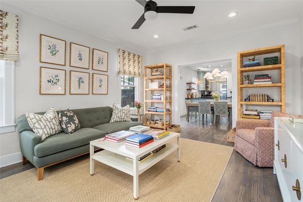 Dining room, Interior, Living room, Pendant Lights, Recessed Lighting, Wood Texture Flooring