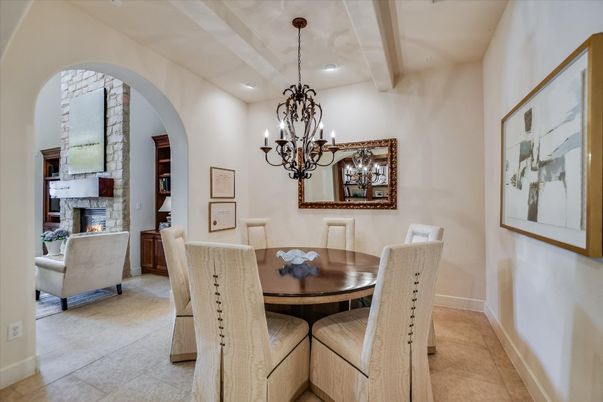 Chandelier, Dining room, Fireplace, Interior, Living room, Recessed Lighting