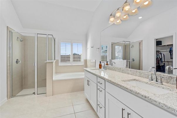 Bathroom, Dual Sink Vanities, Glass Shower, Interior