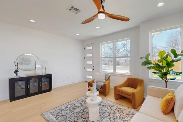 Interior, Living room, Recessed Lighting, Wood Texture Flooring