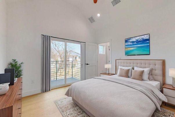 Bedroom, Interior, Recessed Lighting, Wood Texture Flooring