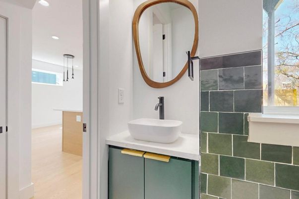 Bathroom, Interior, Pendant Lights, Recessed Lighting, Wood Texture Flooring