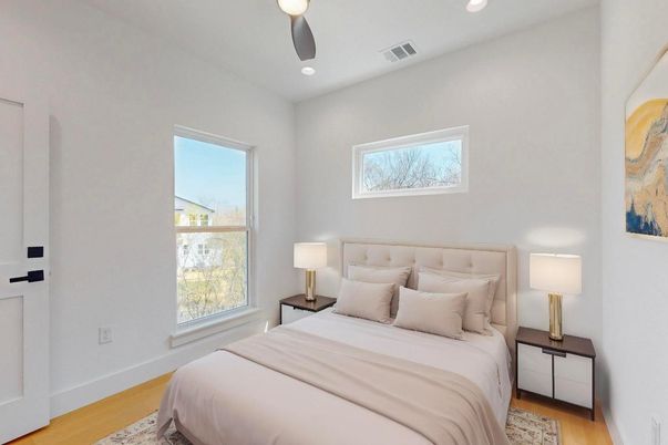 Bedroom, Interior, Recessed Lighting, Wood Texture Flooring