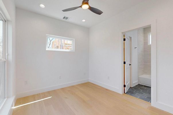 Bathroom, Empty room, Interior, Recessed Lighting, Wood Texture Flooring
