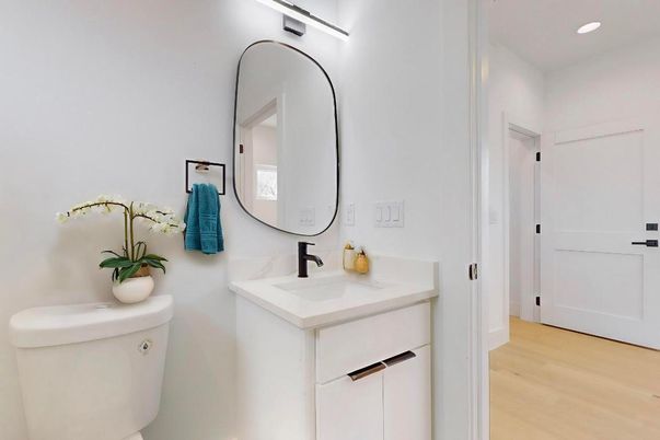 Bathroom, Interior, Recessed Lighting, Wood Texture Flooring