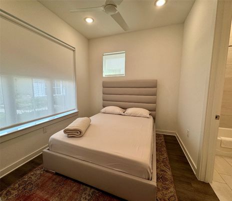 Bedroom, Interior, Recessed Lighting, Wood Texture Flooring
