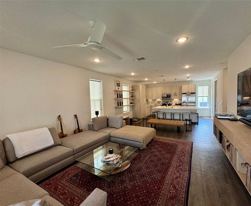 Interior, Kitchen, Living room, Pendant Lights, Recessed Lighting, Stainless Steel Appliances, Wood Texture Flooring