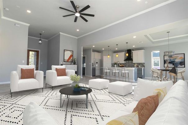 Dining room, Interior, Kitchen, Living room, Pendant Lights, Recessed Lighting, Stainless Steel Appliances