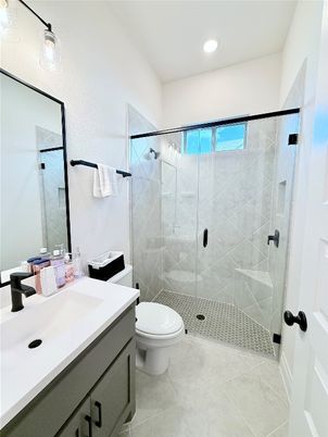 Bathroom, Glass Shower, Interior, Recessed Lighting
