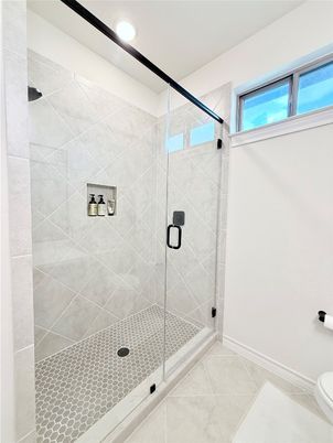 Bathroom, Glass Shower, Interior, Recessed Lighting