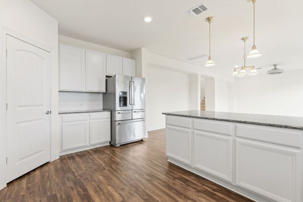 Interior, Kitchen, Pendant Lights, Recessed Lighting, Wood Texture Flooring